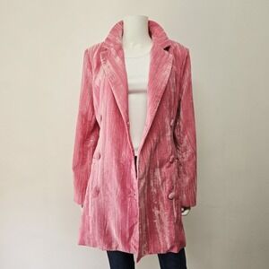 Nasty Gal Crushed Velvet Longline Blazer Jacket Pink Size 8 Double Breasted
